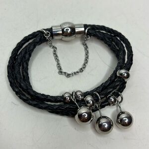 Multi strand braided leather cord bracelet metallic dangles magnetic clasp